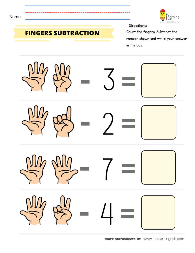 Fingers Subtraction Worksheet