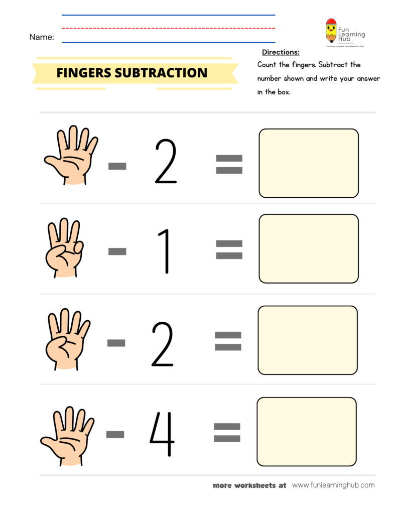 Fingers Subtraction Worksheet