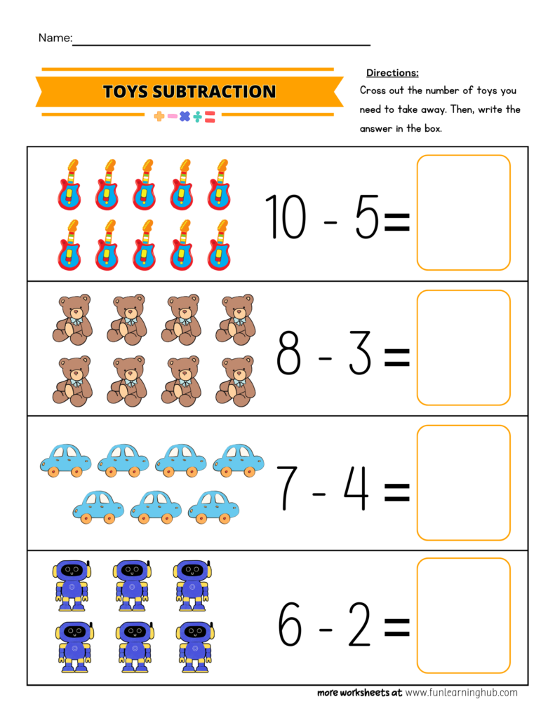 Toys Subtraction Worksheet