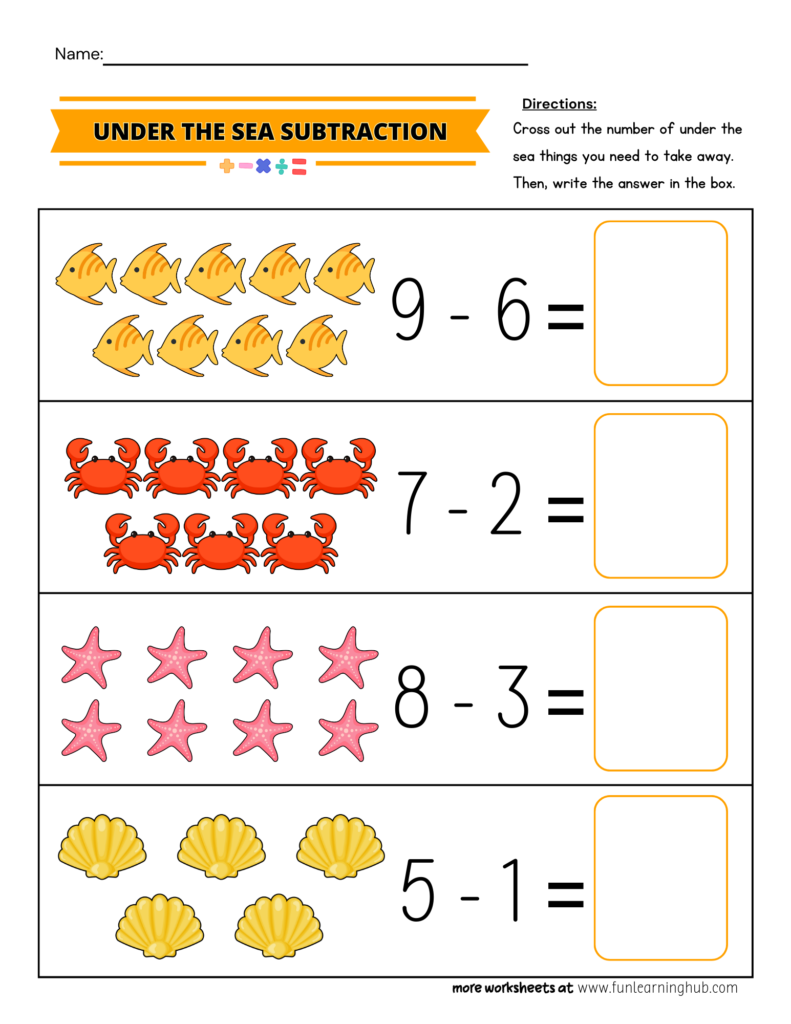 Under the Sea Subtraction Worksheet