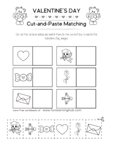 Valentine’s Day Cut and Paste Worksheet B&W