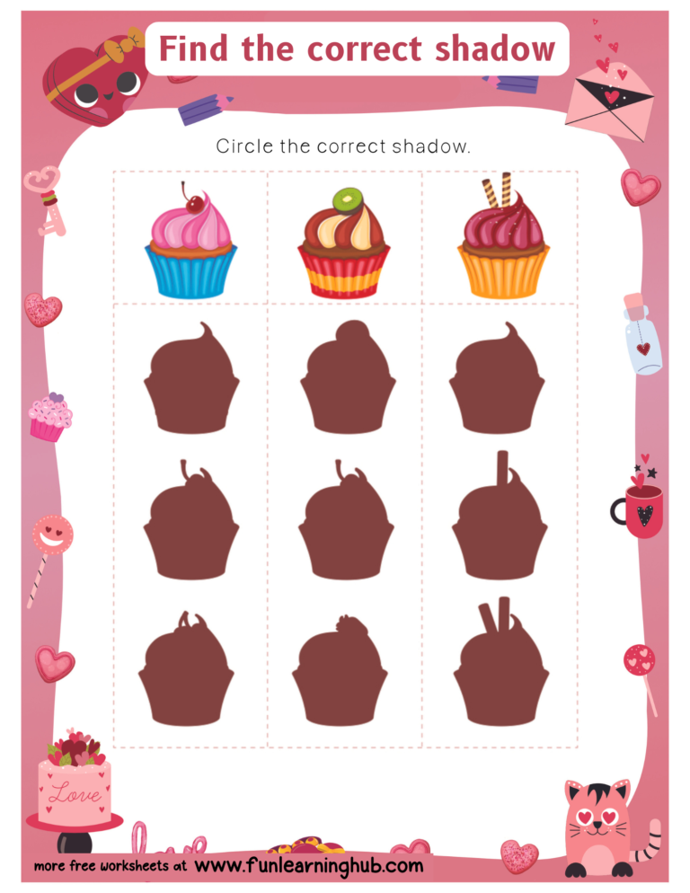 Valentine's Day Find the correct shadow worksheet