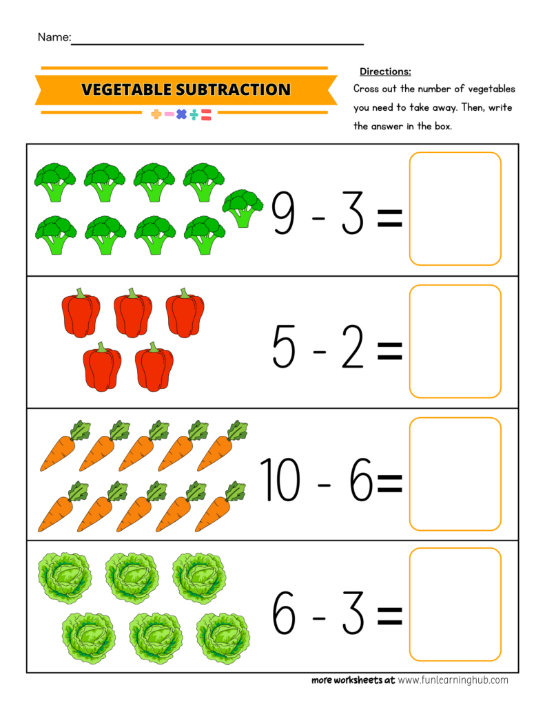Vegetable Subtraction Worksheet