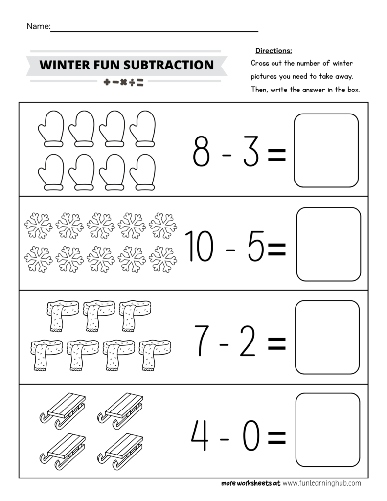 Winter Subtraction Worksheet
