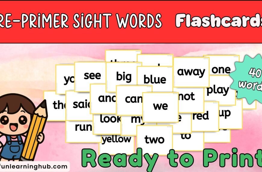 Download free worksheets for kids and printable 14 pre-primer sight word flashcards