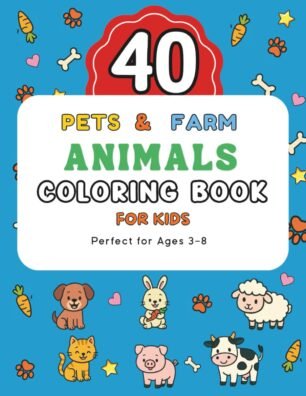 pets & farm animals coloring book cover