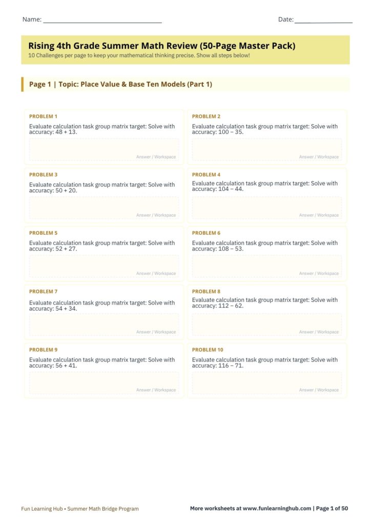 Summer Math Review 4th grade page 1