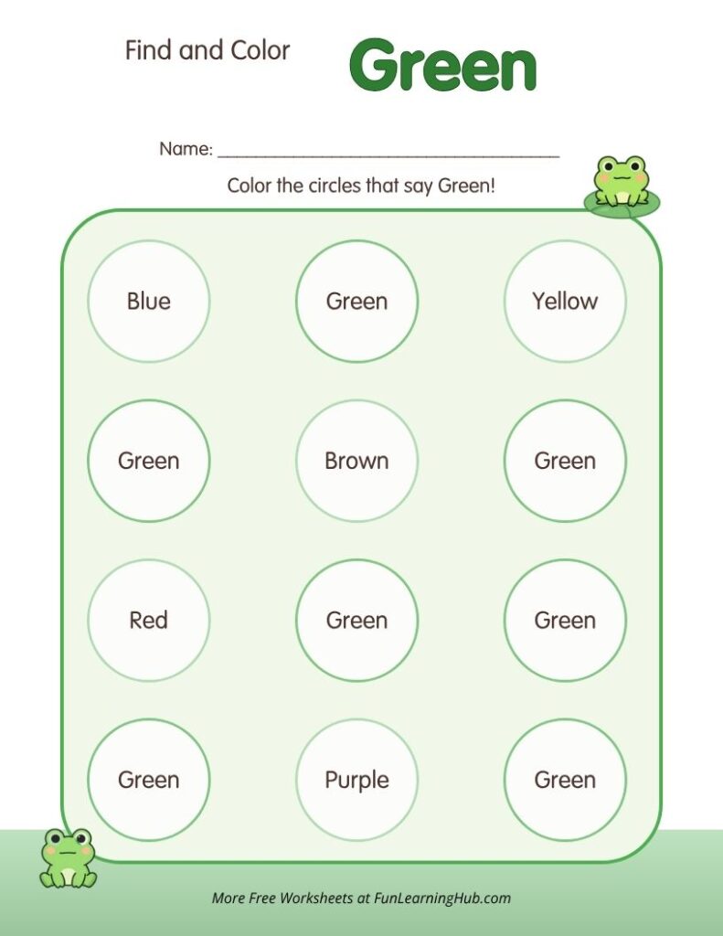 Find and Color Green Worksheet