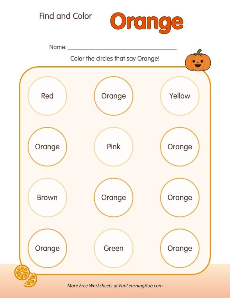 Find and Color Orange Worksheet