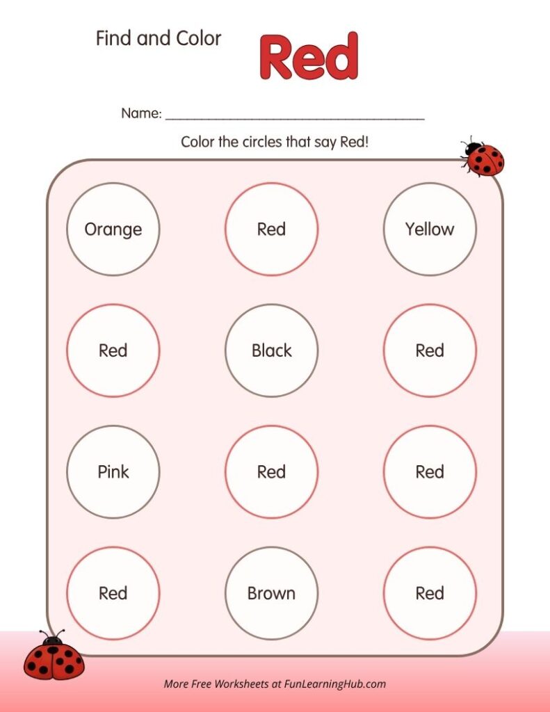 Find and Color Red Worksheet