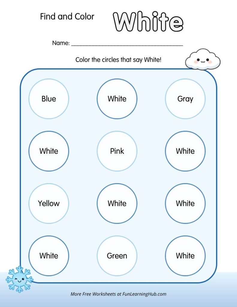 Find and Color White Worksheets
