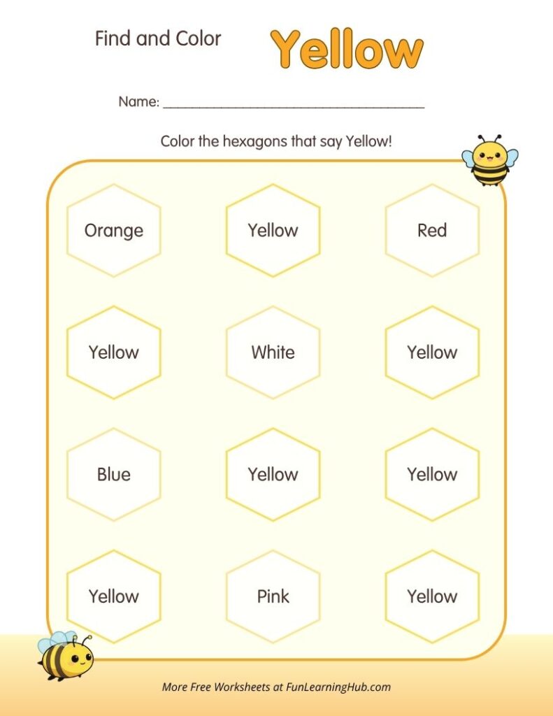Find and Color Yellow Worksheets