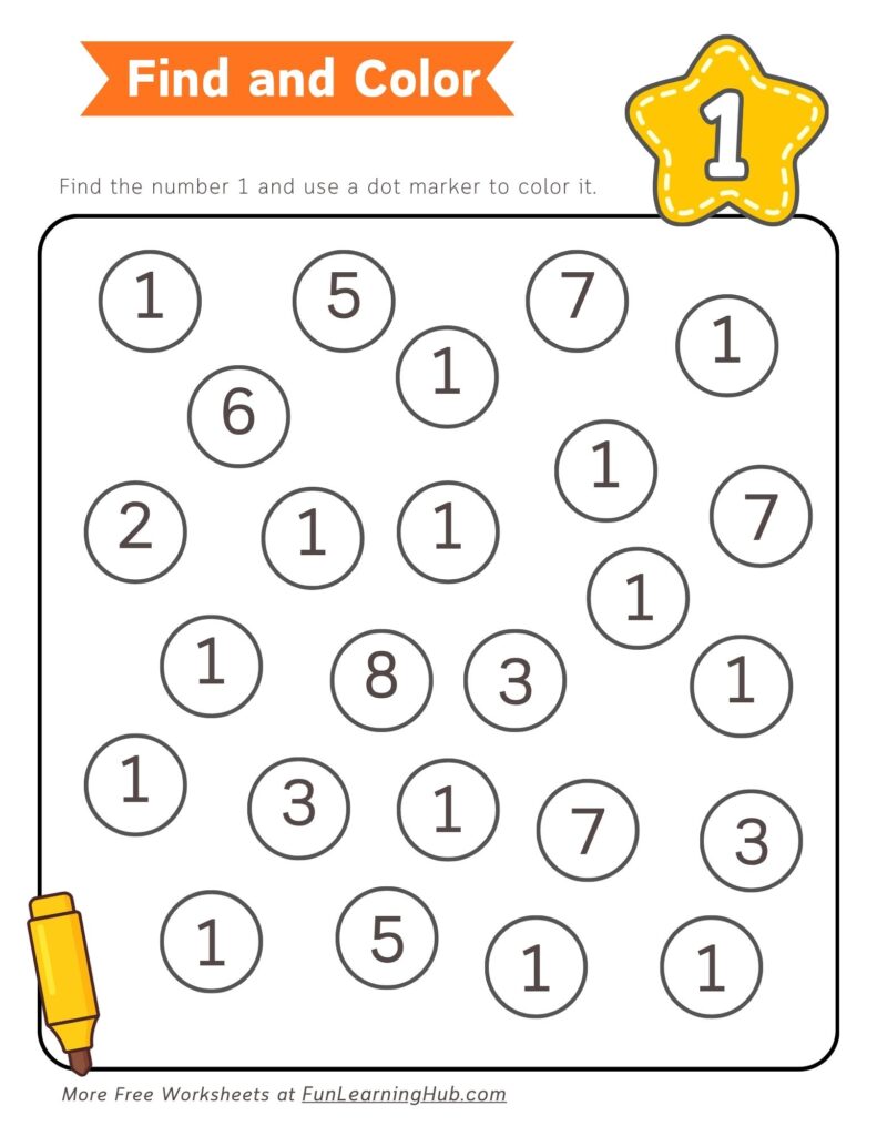 Number 1 Dot Marker Worksheet