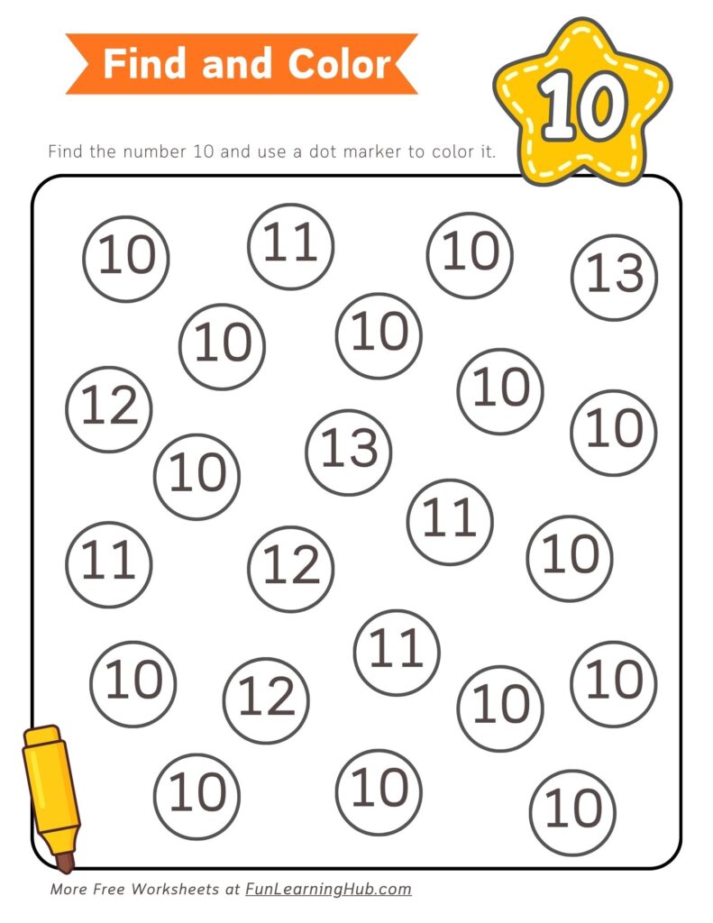 Number 10 Dot Marker Worksheet