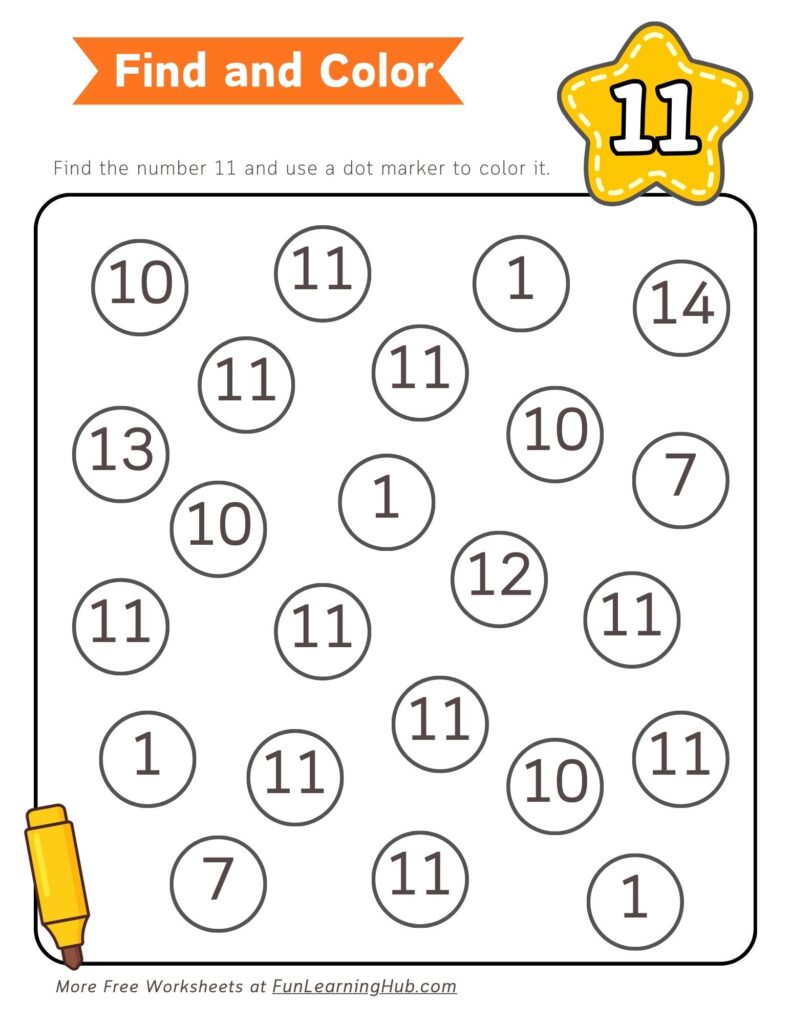 Number 11 Dot Marker Worksheet