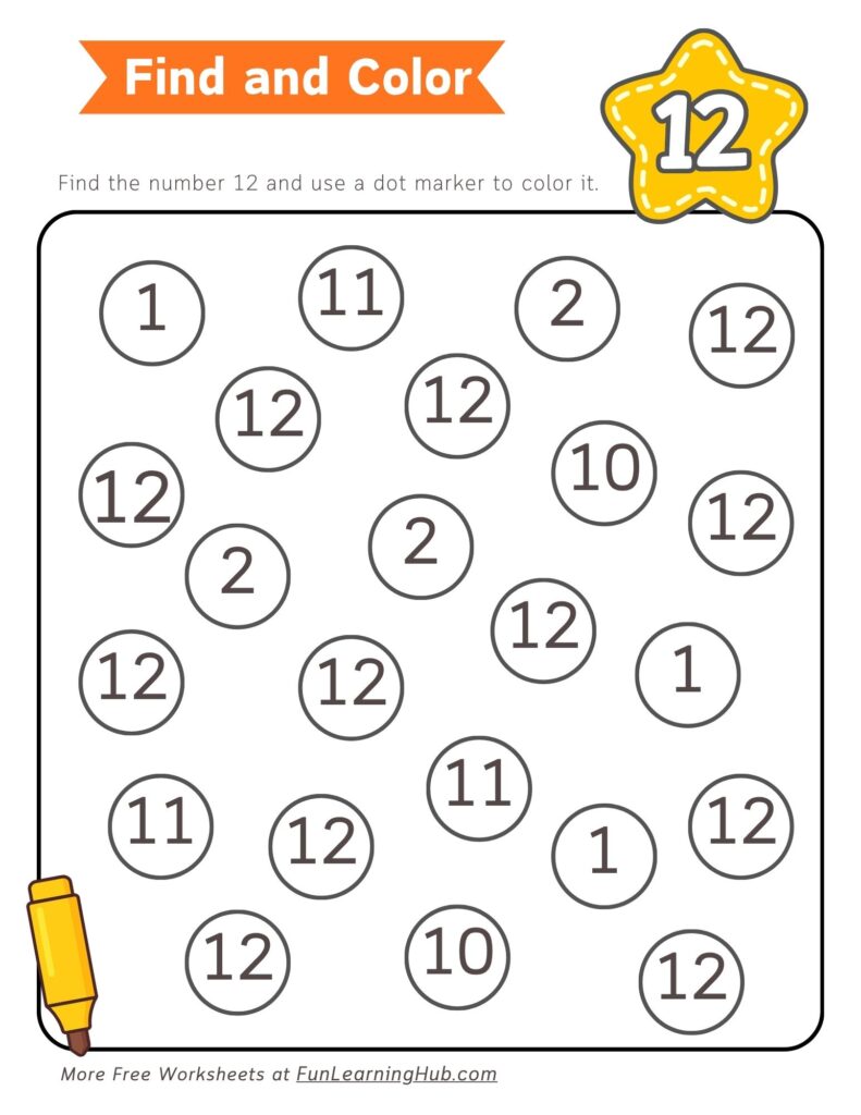 Number 12 Dot Marker Worksheet