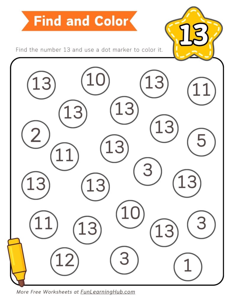 Number 13 Dot Marker Worksheet