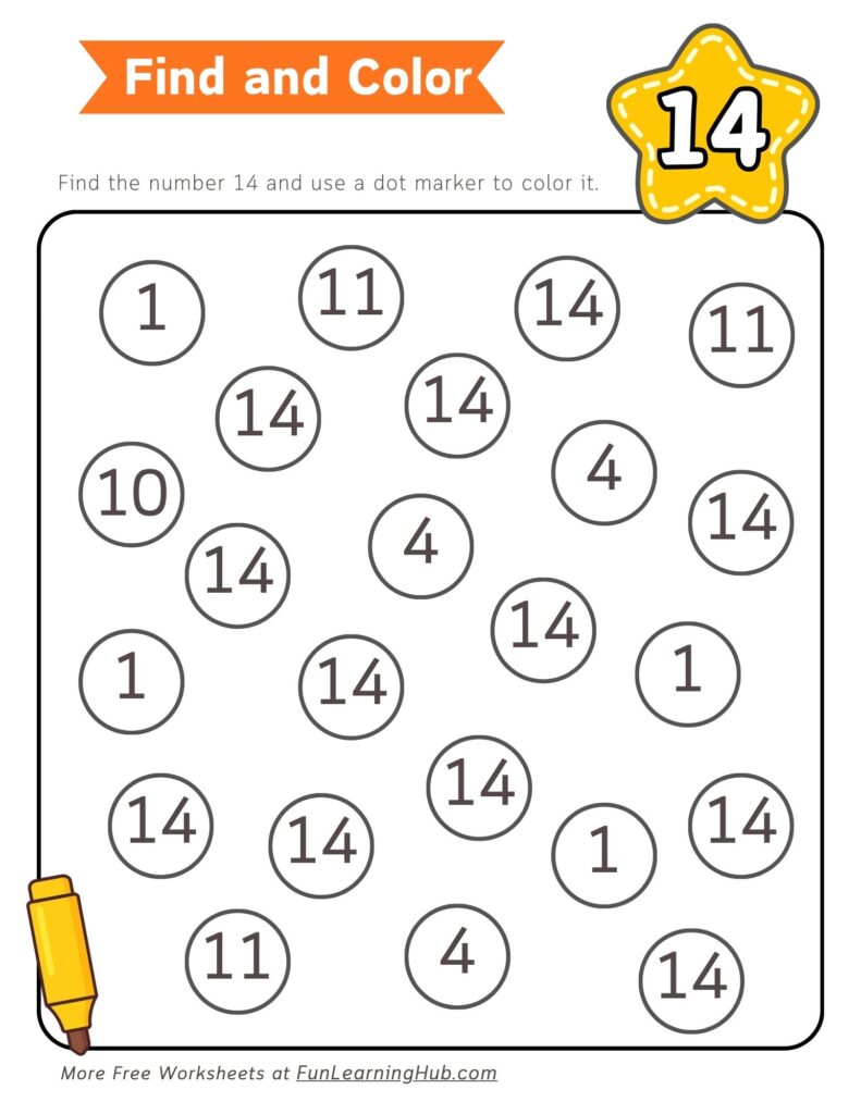 Number 14 Dot Marker Worksheet