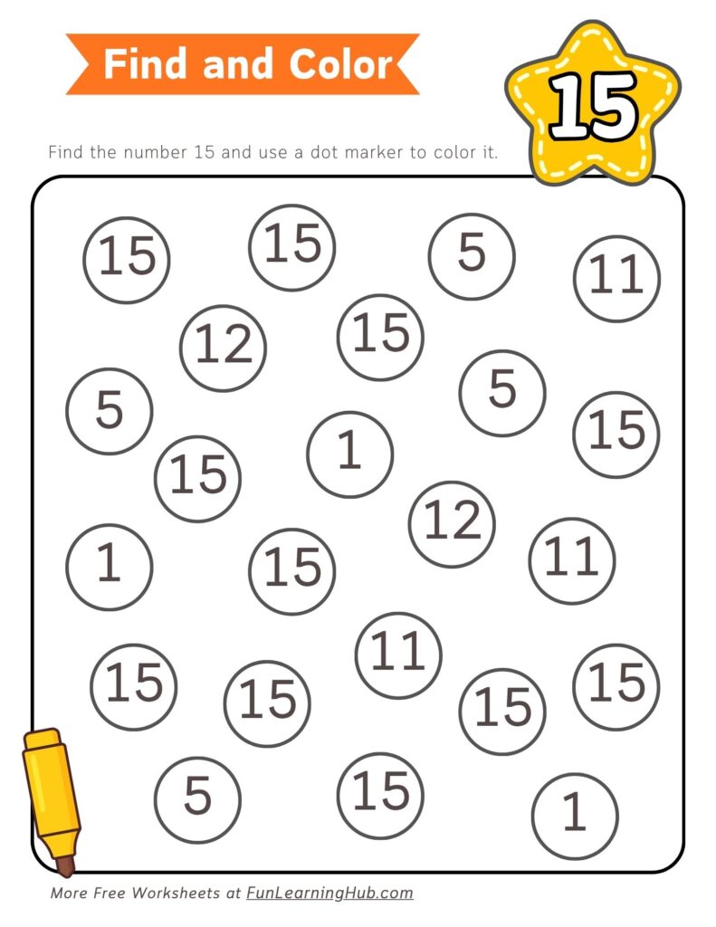 Number 15 Dot Marker Worksheet
