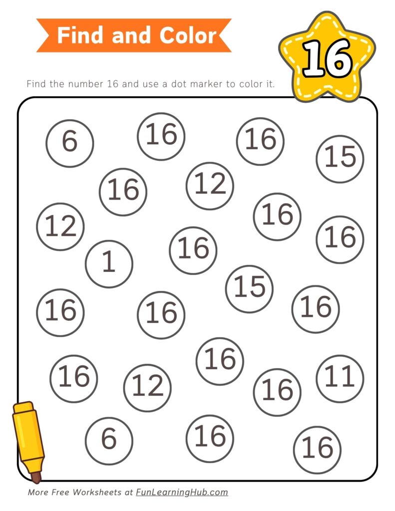 Number 16 Dot Marker Worksheet