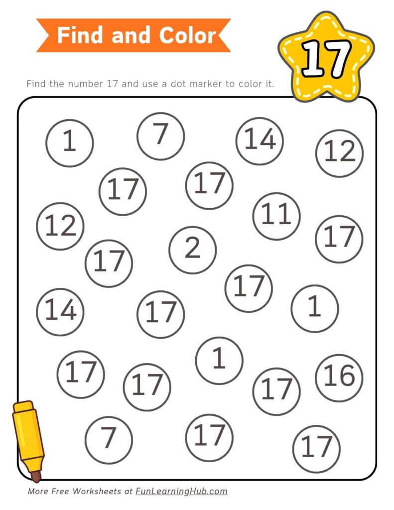 Number 17 Dot Marker Worksheet