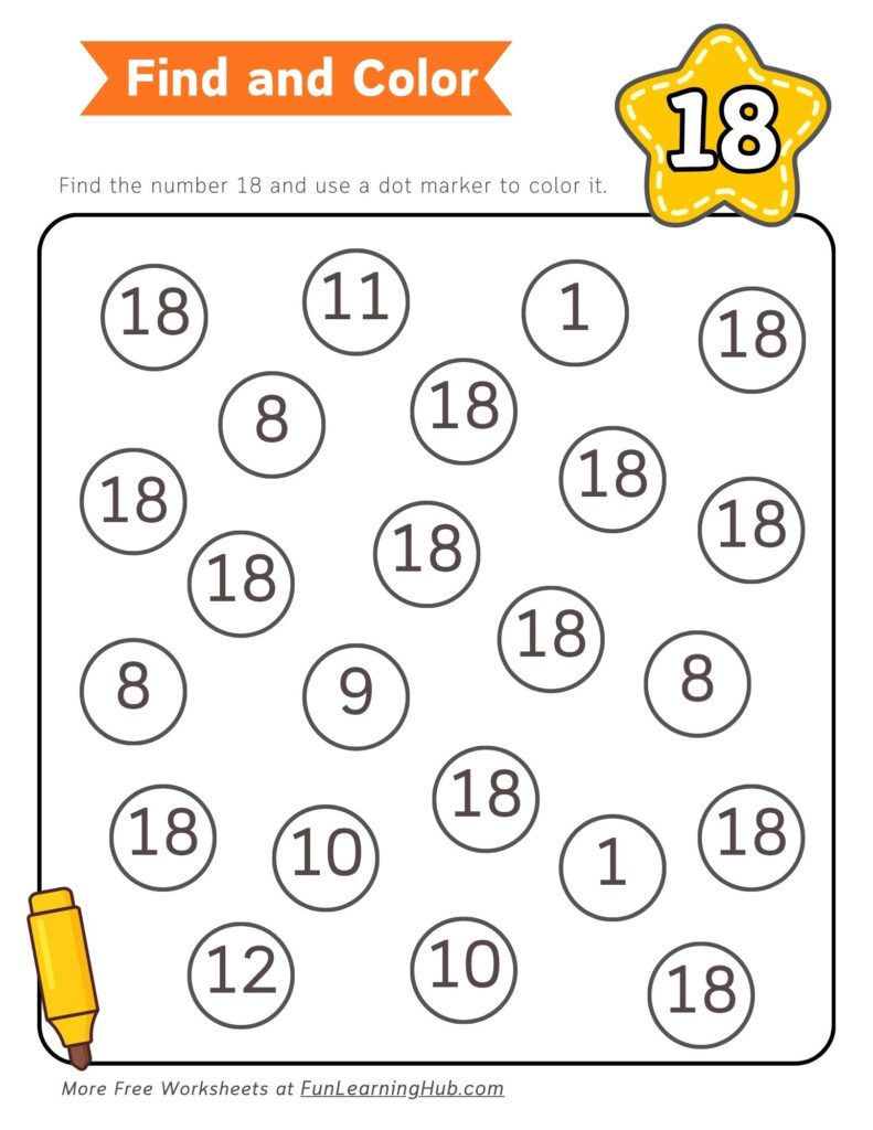 Number 18 Dot Marker Worksheet