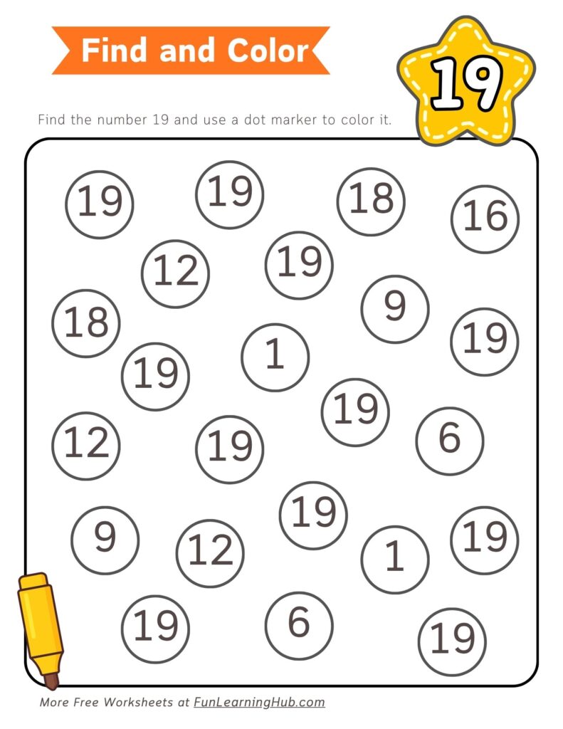 Number 19 Dot Marker Worksheet