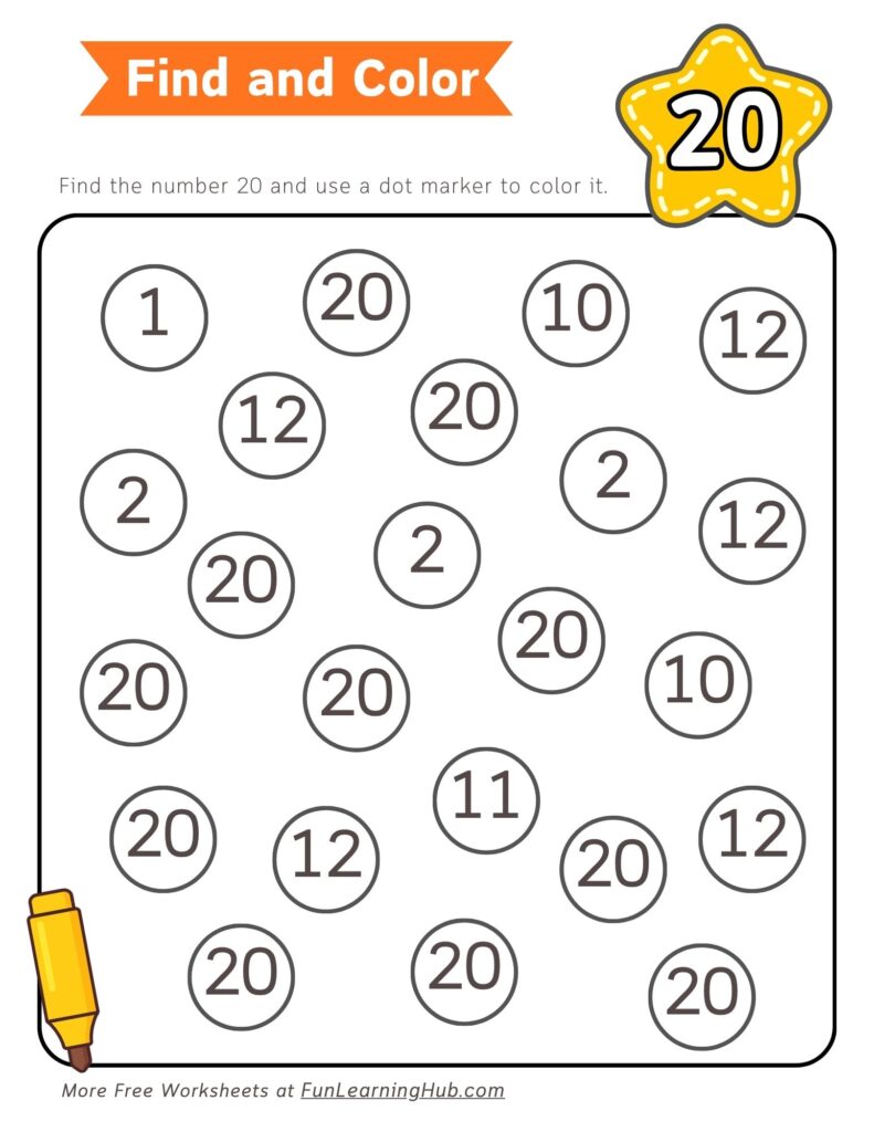 Number 20 Dot Marker Worksheet