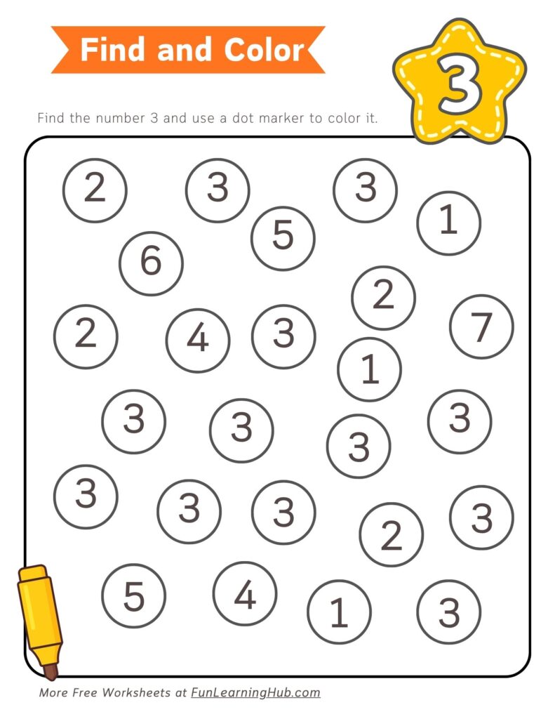 Number 3 Dot Marker Worksheet