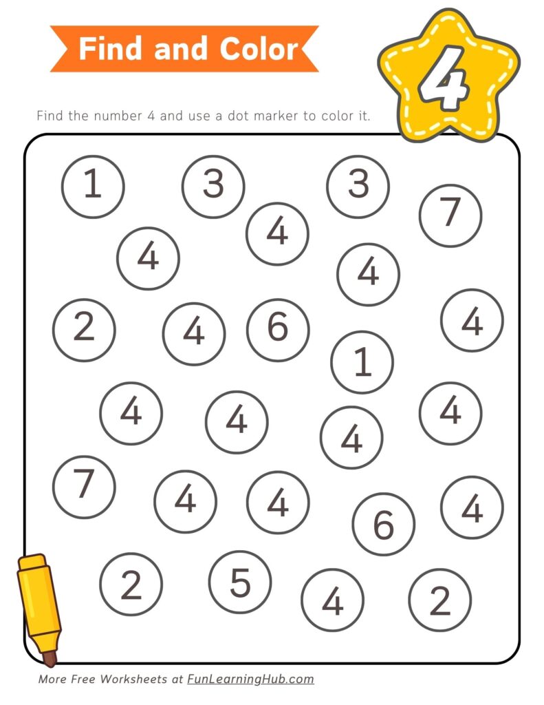 Number 4 Dot Marker Worksheet