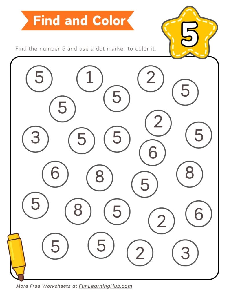 Number 5 Dot Marker Worksheet