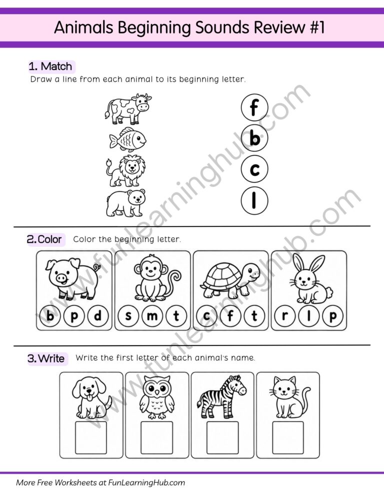 Animal Beginning Sounds Review #1 4 Animal Beginning Sound Review #1