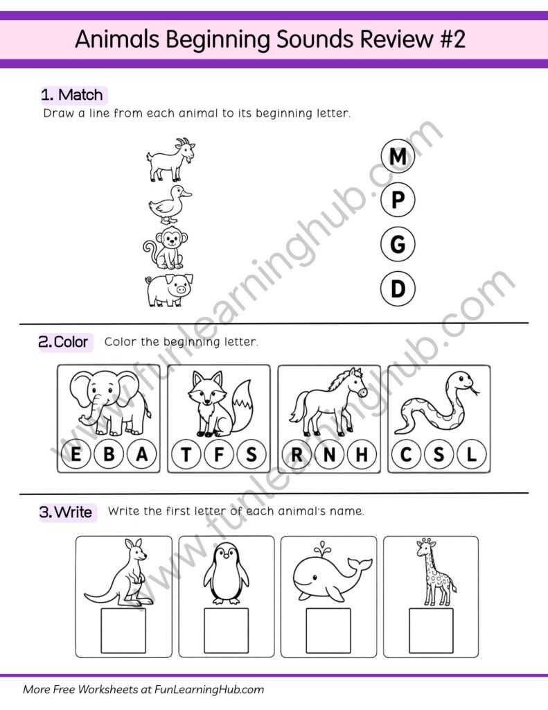 64 Free Beginning Sounds Worksheets for Kindergarten 64 Animal Beginning Sound Review #2