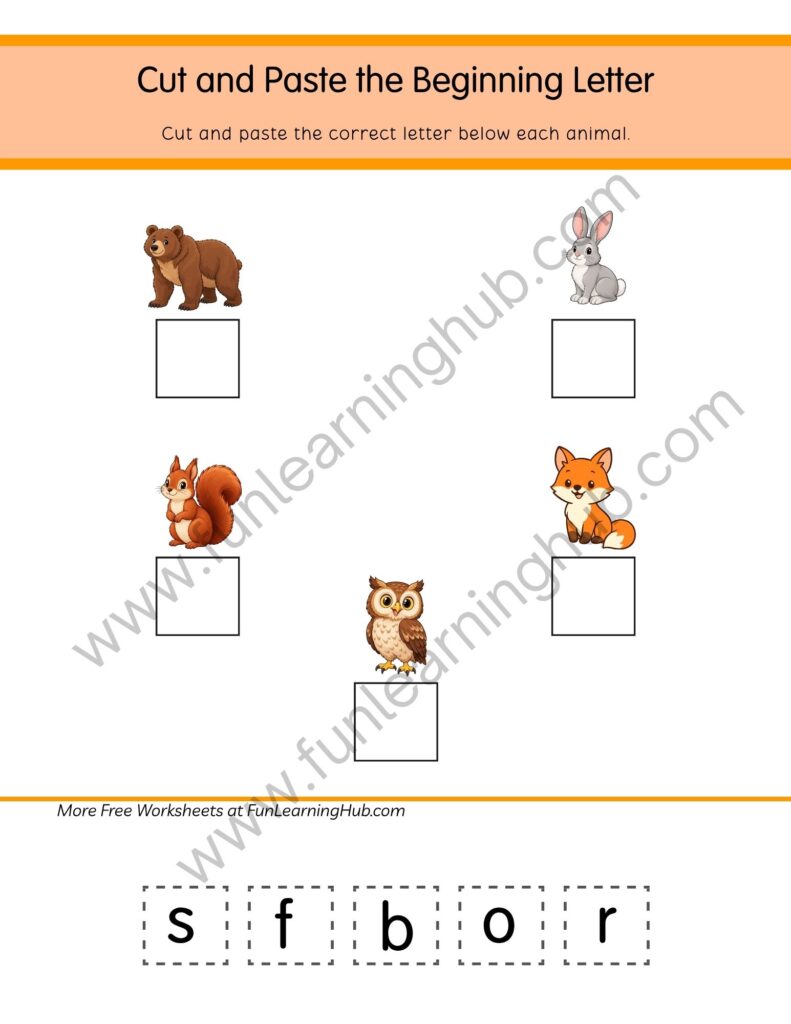 64 Free Beginning Sounds Worksheets for Kindergarten 40 Beginning Letter Forest Animals Cut and Paste