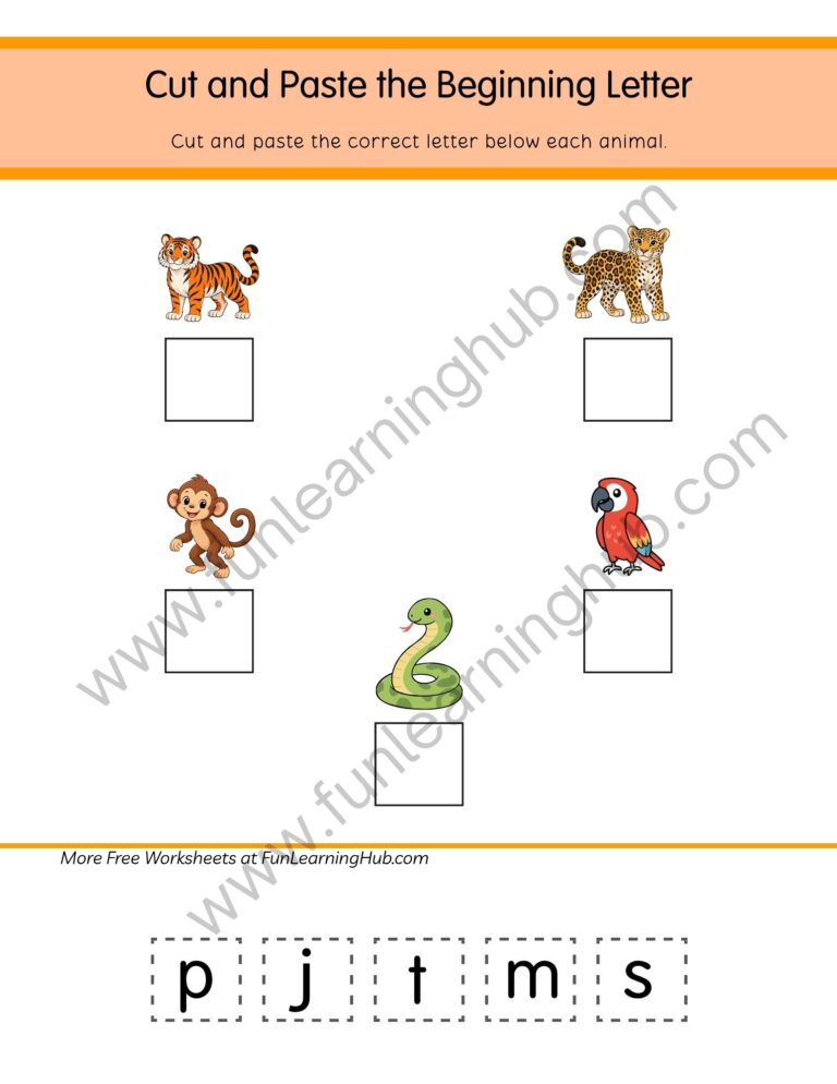 Beginning Letter Jungle Animals Cut and Paste