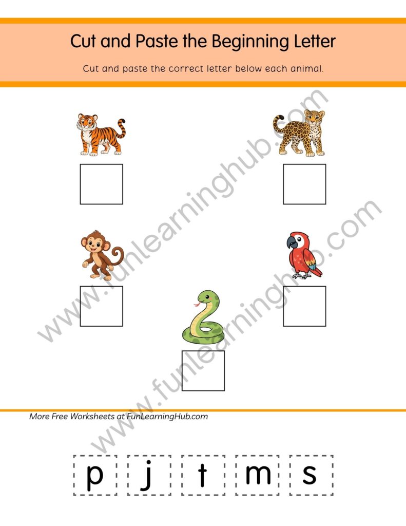 64 Free Beginning Sounds Worksheets for Kindergarten 41 Beginning Letter Jungle Animals Cut and Paste