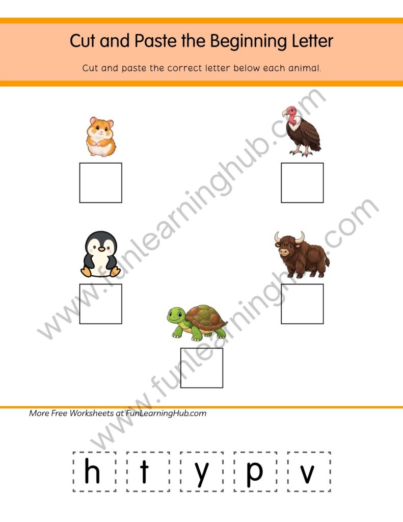 64 Free Beginning Sounds Worksheets for Kindergarten 36 Beginning Letter Mixed Animals Cut and Paste