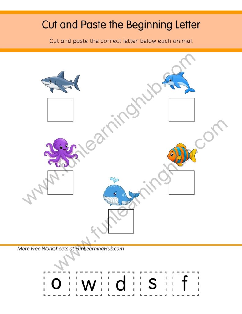 64 Free Beginning Sounds Worksheets for Kindergarten 37 Beginning Letter Ocean Animals Cut and Paste