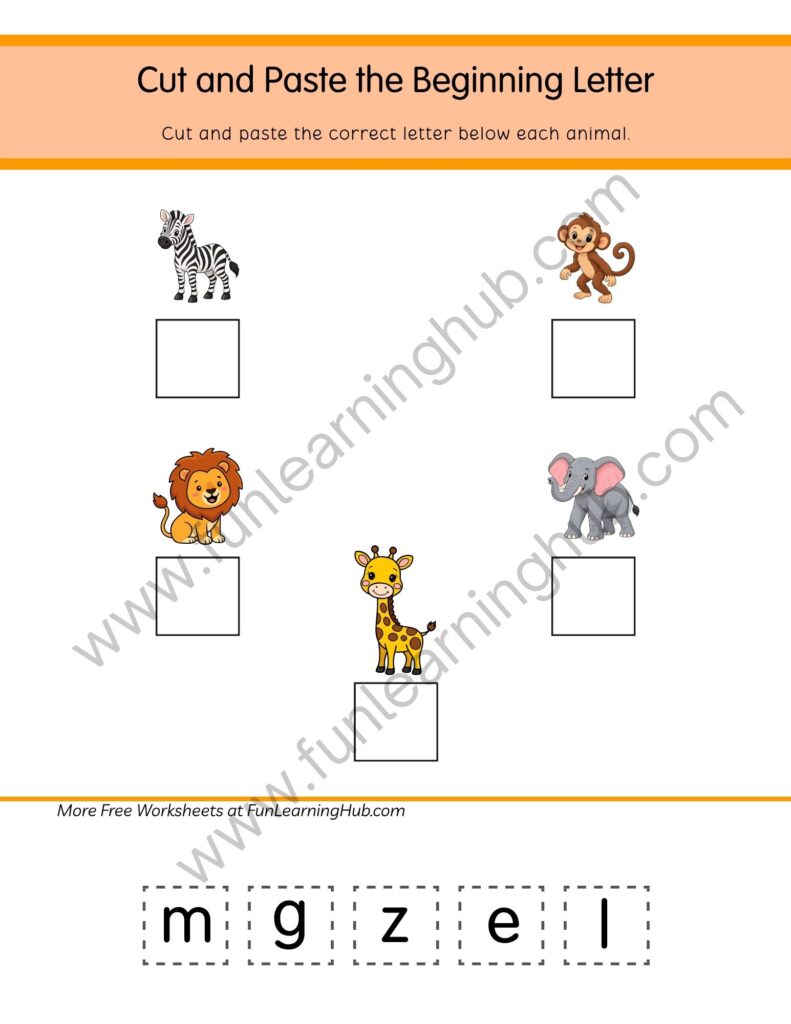 64 Free Beginning Sounds Worksheets for Kindergarten 38 Beginning Letter Zoo Animals Cut and Paste