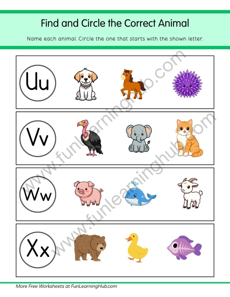 64 Free Beginning Sounds Worksheets for Kindergarten 61 Beginning Sound U-X