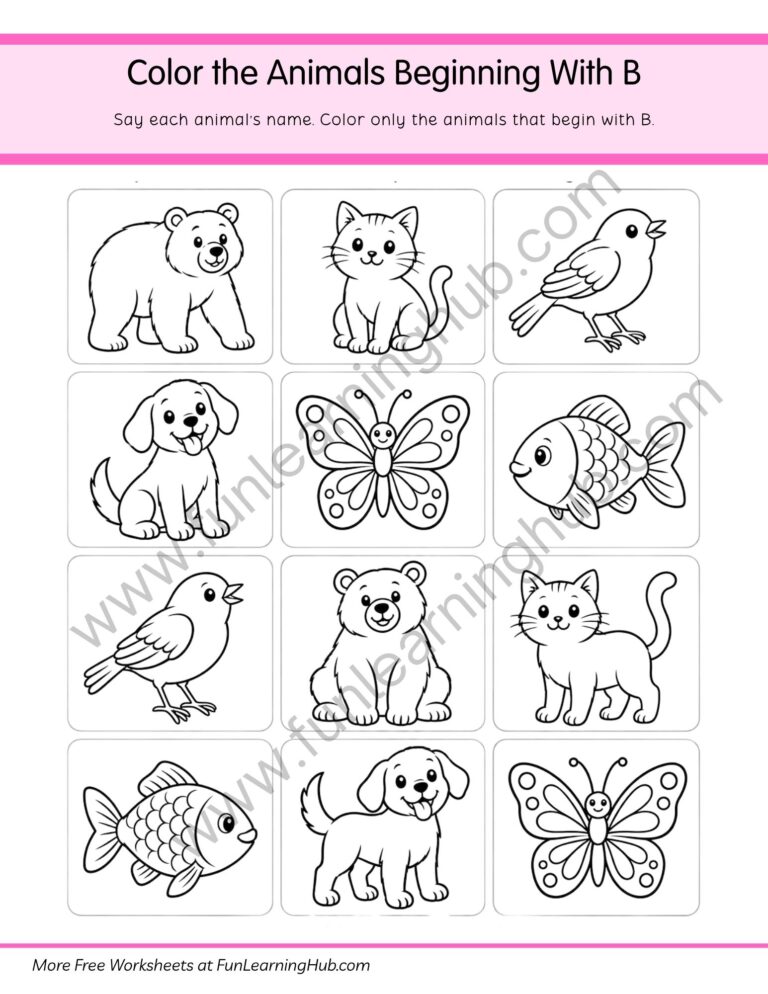 Color the Animals Beginning with B
