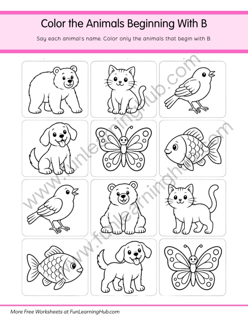 64 Free Beginning Sounds Worksheets for Kindergarten 42 Color the Animals Beginning with B