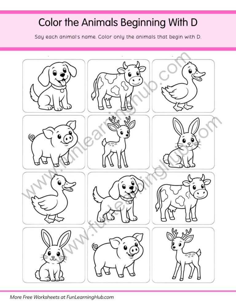 Color the Animals Beginning with D
