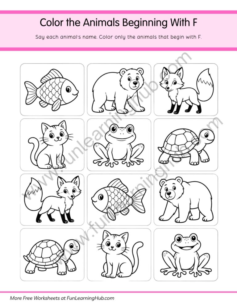 Color the Animals Beginning with F