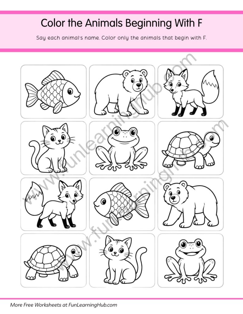 64 Free Beginning Sounds Worksheets for Kindergarten 45 Color the Animals Beginning with F