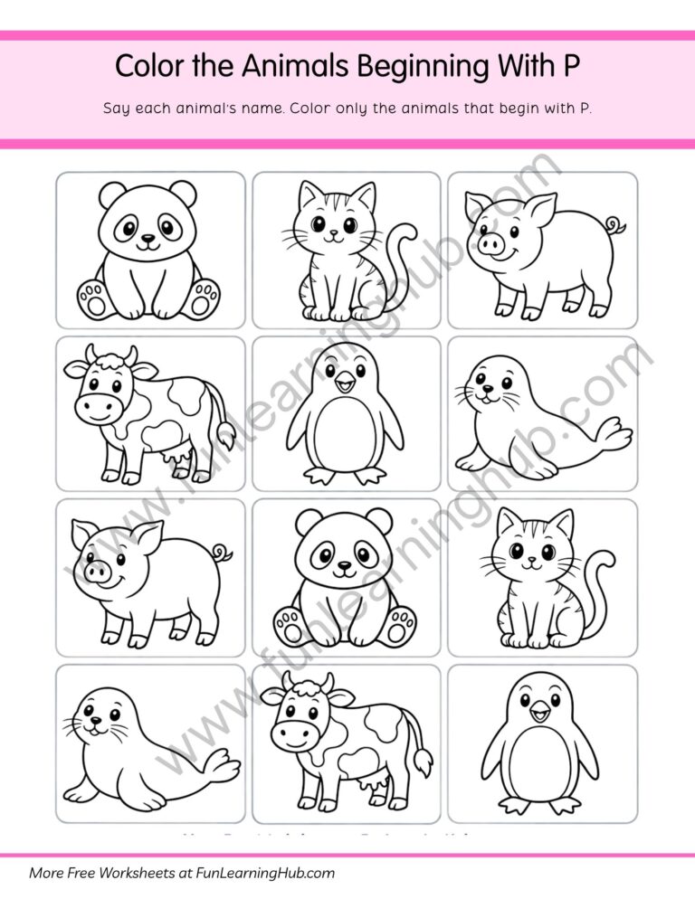 Color the Animals Beginning with P