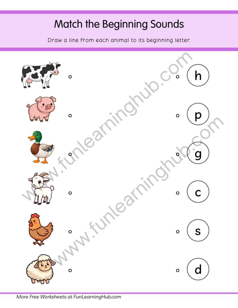 64 Free Beginning Sounds Worksheets for Kindergarten 15 Farm Animal Sound Matching