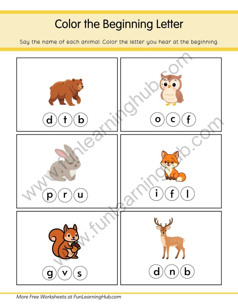 Forest Animals Color the Beginning Letter