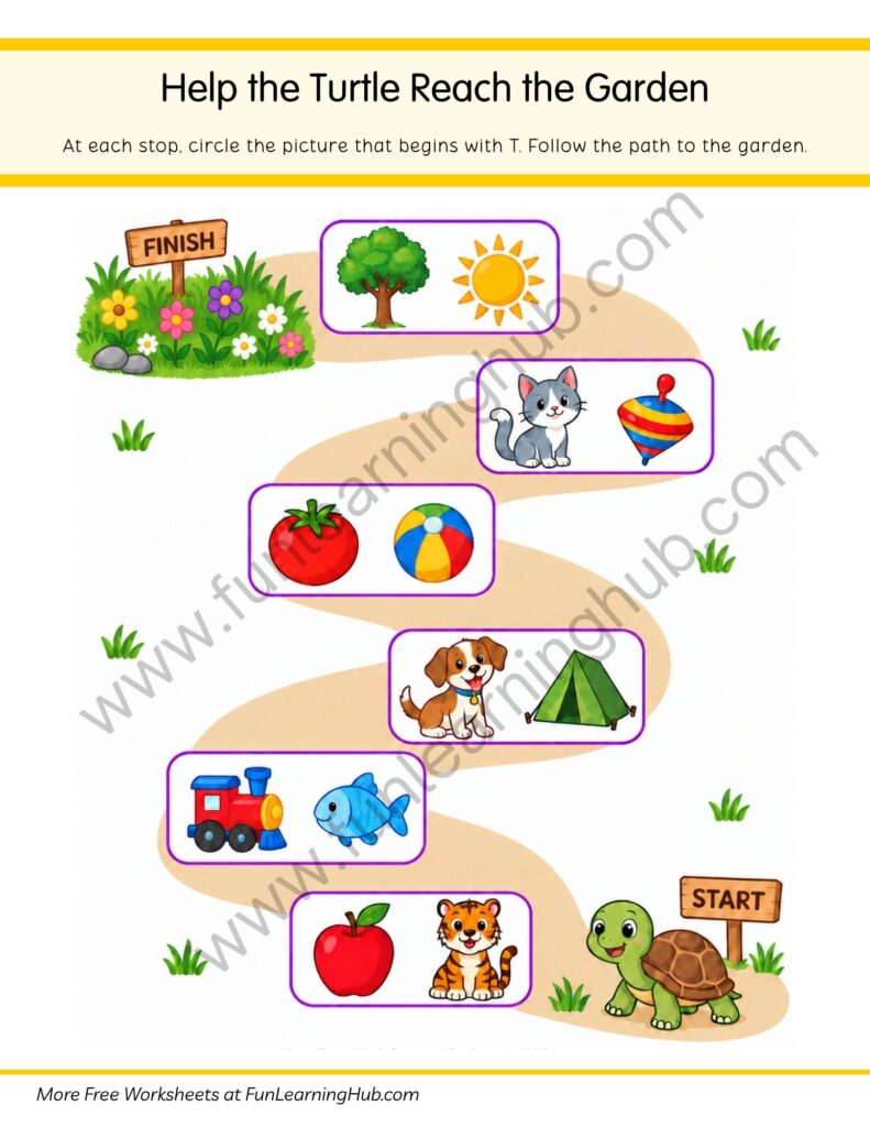 64 Free Beginning Sounds Worksheets for Kindergarten 34 Help the Turtle Reach the Garden