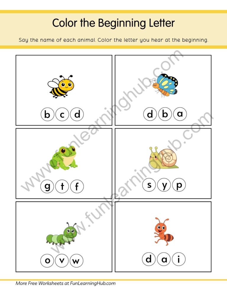 Insect and Garden Animals Color the Beginning Letter